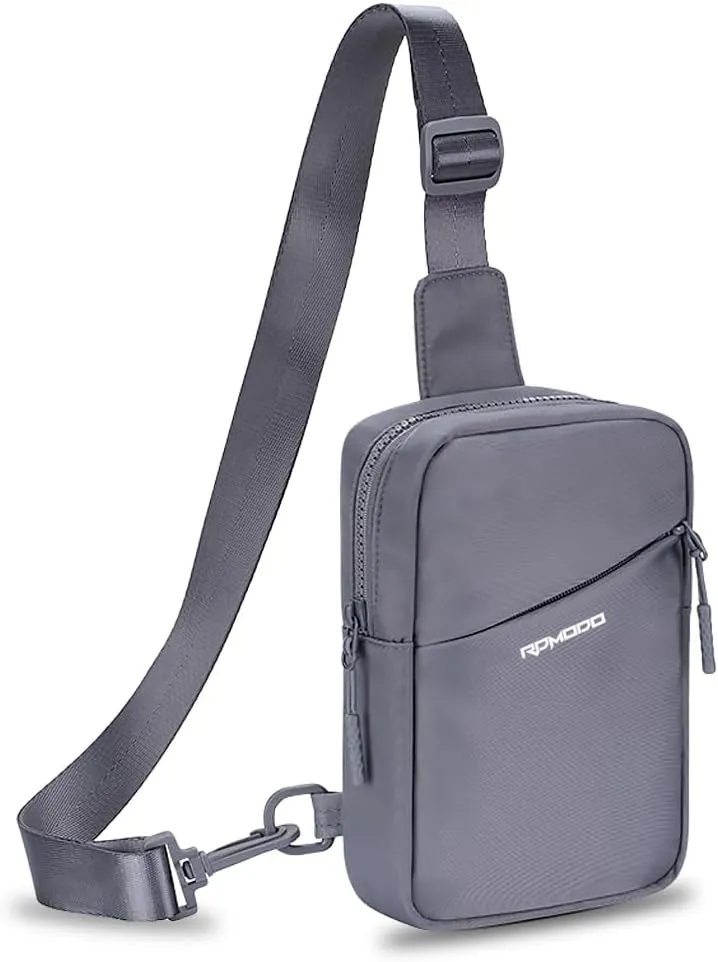 Sling Bag for Men, Small Crossbody Bags for Women, Water Resistance Chest Bag with Adjustable Extended Strap 3 Pockets, Mini Shoulder Bag Casual Daypack for Card Keys Walking Jogging (Grey)
