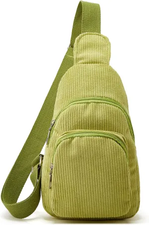 Sling Bag for Women Small Crossbody Sling Bag Corduroy Sling Backpack Fanny Belt Bag for Travel Sports Running Hiking LightGreen