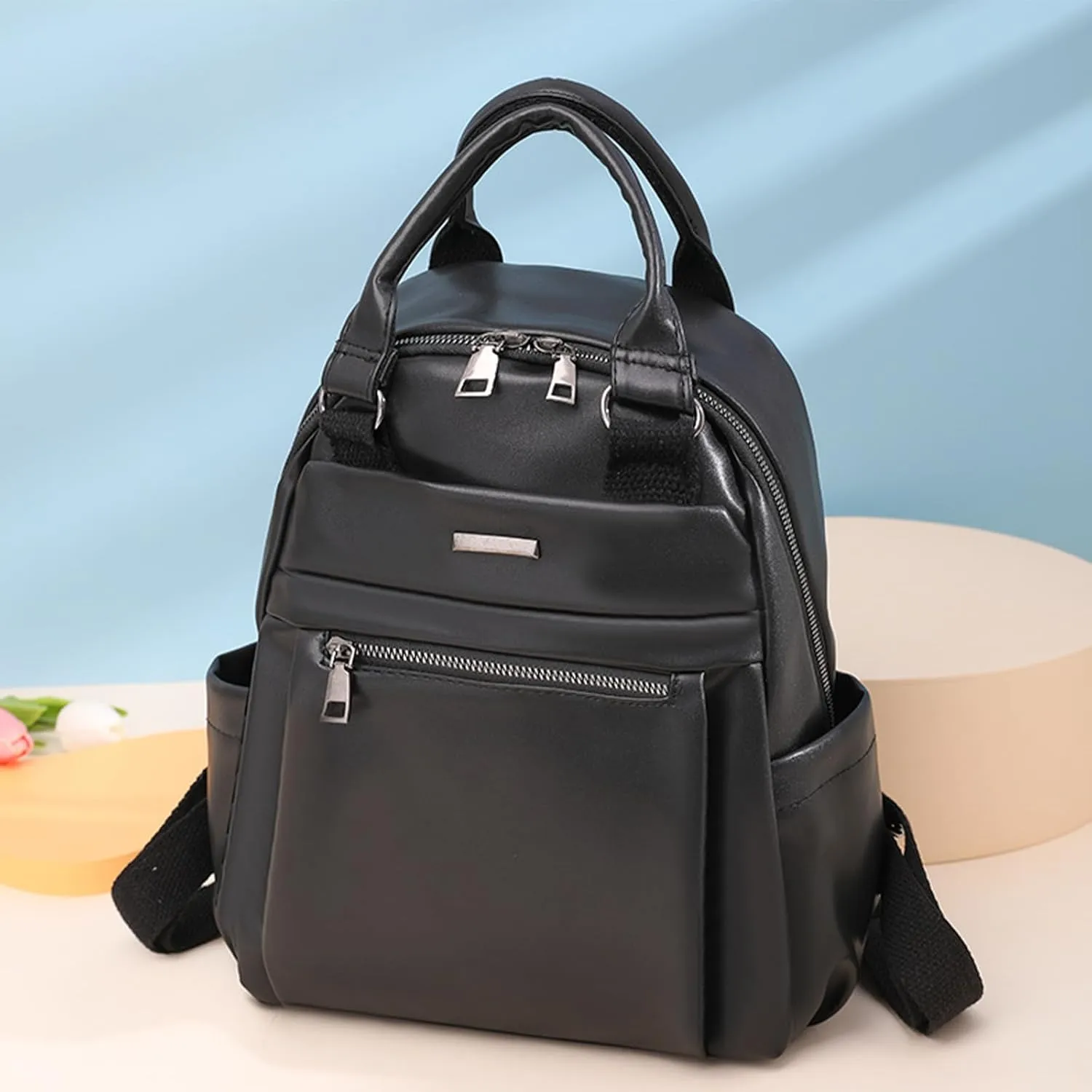 Small Backpack for Women Mini Travel Backpack Purse PU Leather Waterproof Small Purses Cute Lightweight Back Pack Black Trendy Daypack