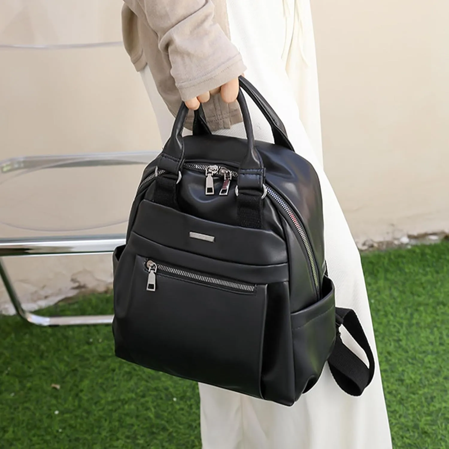 Small Backpack for Women Mini Travel Backpack Purse PU Leather Waterproof Small Purses Cute Lightweight Back Pack Black Trendy Daypack