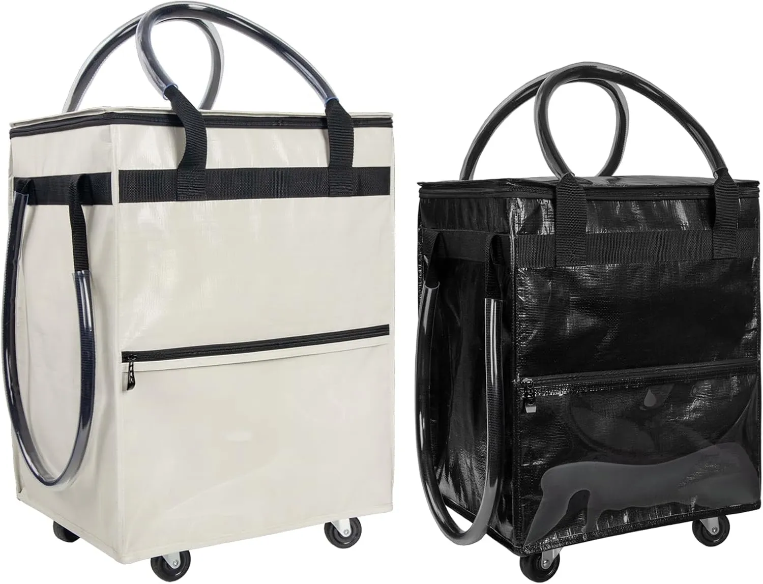 Small Beige Small Black Grocery Bag on Wheels, Rolling Shopping Bags with Wheels and Handle