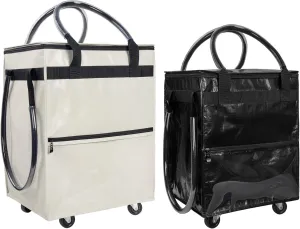 Small Beige Small Black Grocery Bag on Wheels, Rolling Shopping Bags with Wheels and Handle