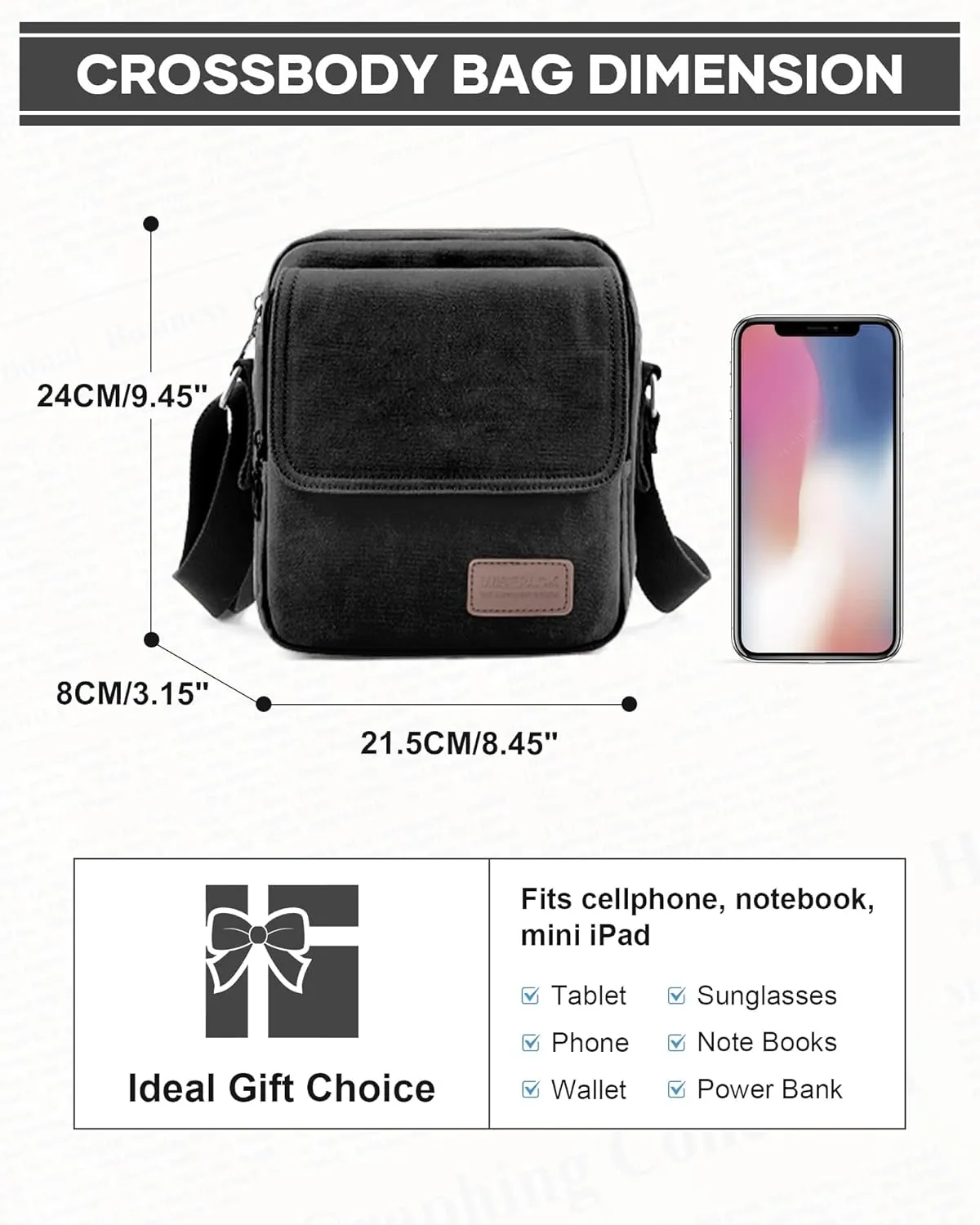 Small Crossbody Bag for Men,Canvas Messenger Shoulder Bags Crossbody Satchel Bag Men's Side Bags Over the Shoulder Purse
