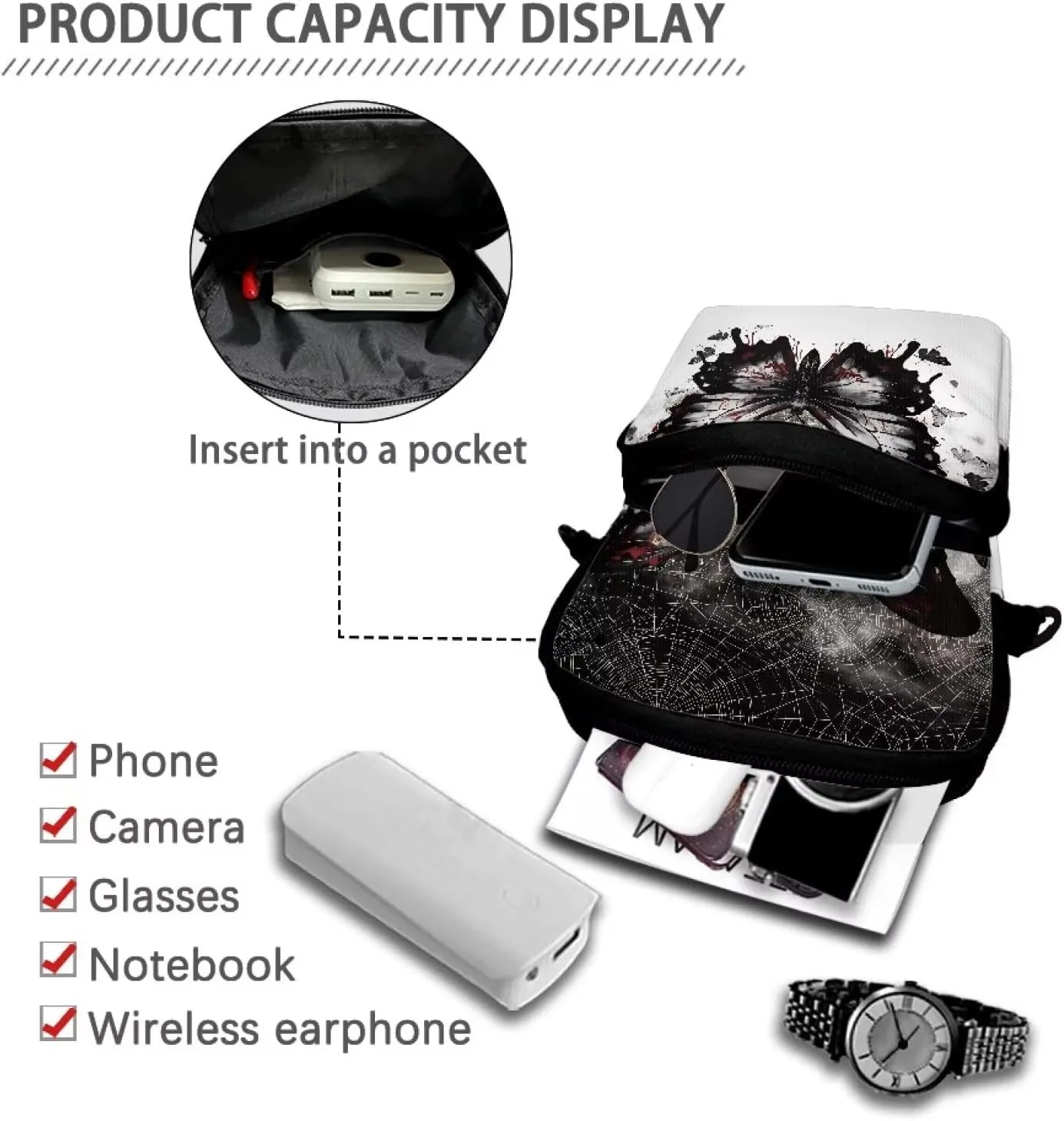 Small Crossbody Bags for Women Men, 2 Layer Messenger Sling Bag Waist Fanny Pack