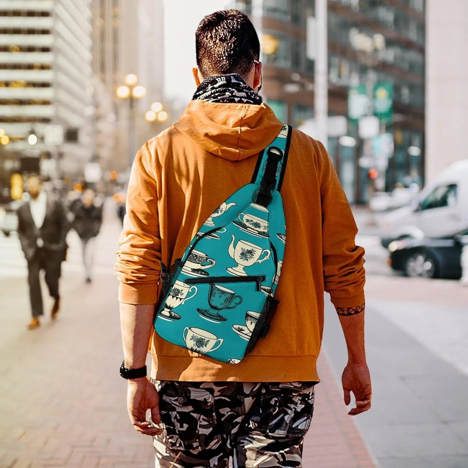 Small Crossbody Sling Backpack Mustard Yellow And Brown Chest Bags for Traveling Chest Fashion Shoulder Bag