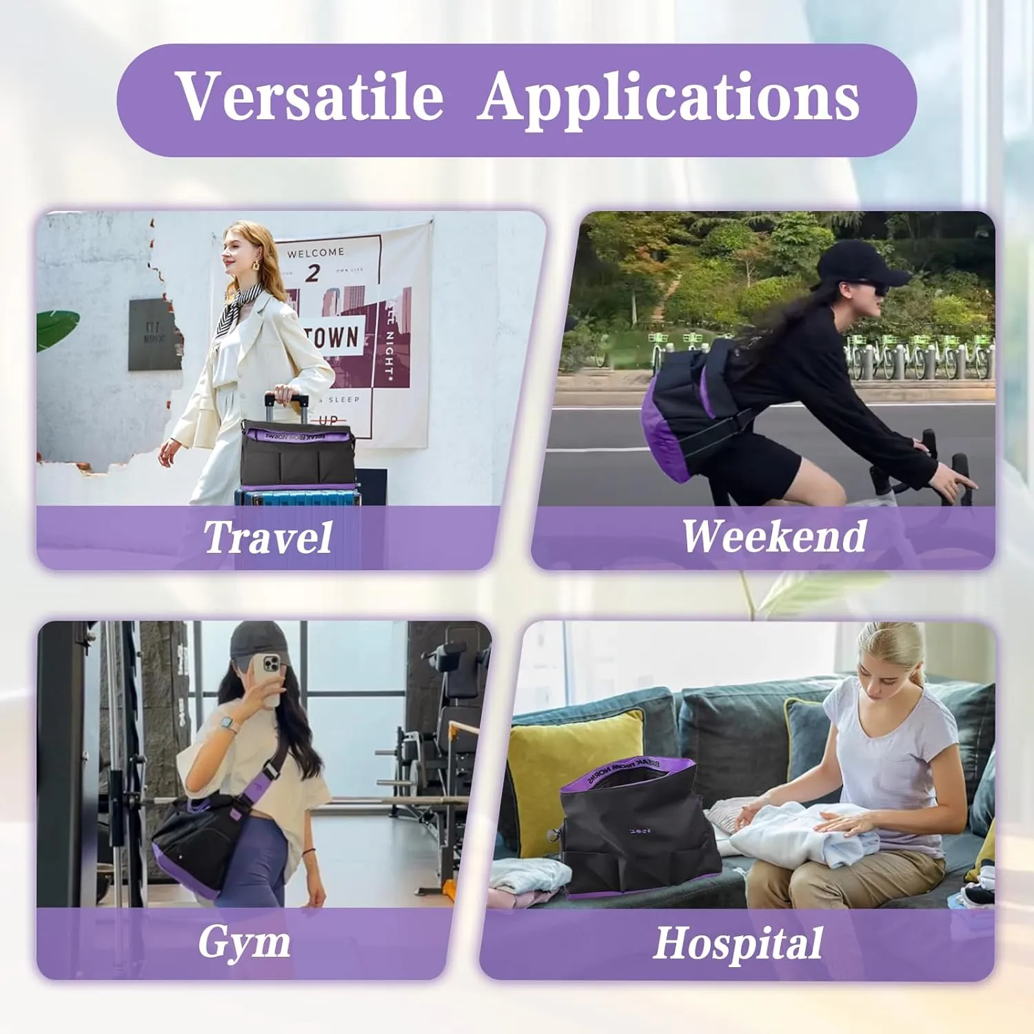 Small Gym Bag with Shoe Compartment for Men & Women, Weekend Travel Overnight Bags, Personal Item Duffle Carry On Bag with Wet Pocket(Black Violet)