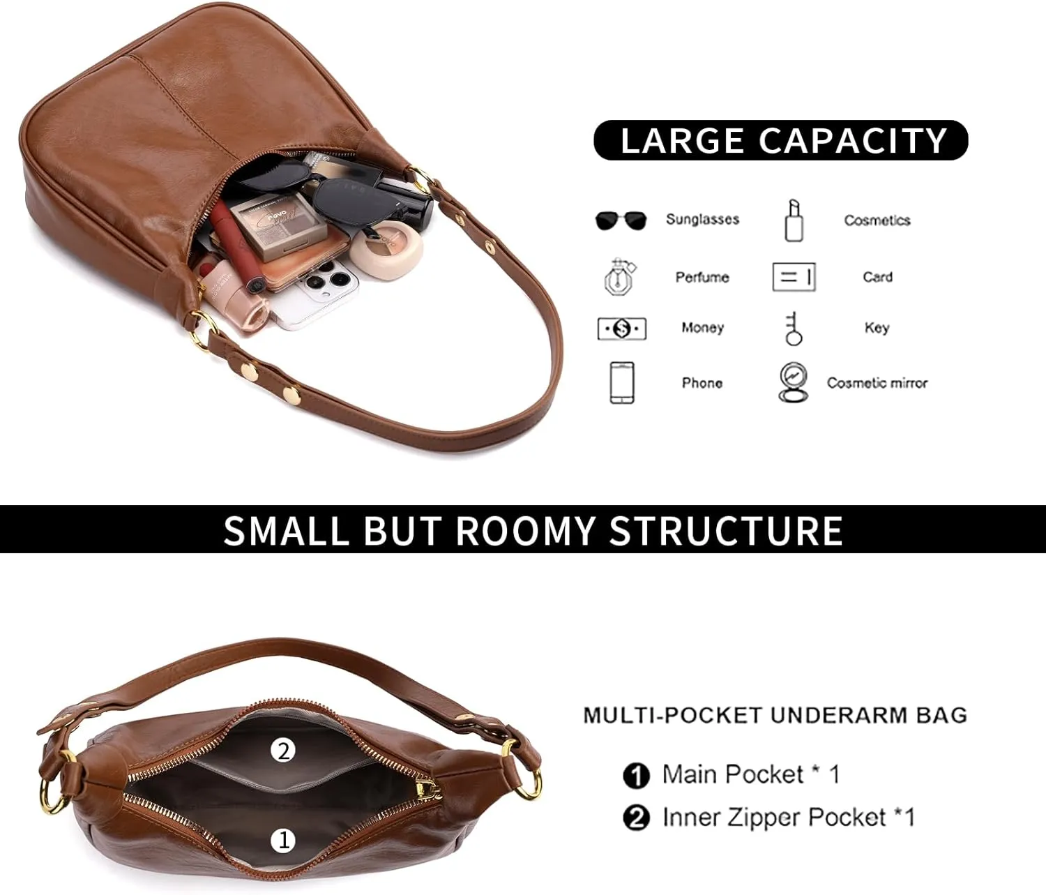 Small Hobo Bags Retro Crescent Shoulder Purse Women Soft Crossbody Handbag