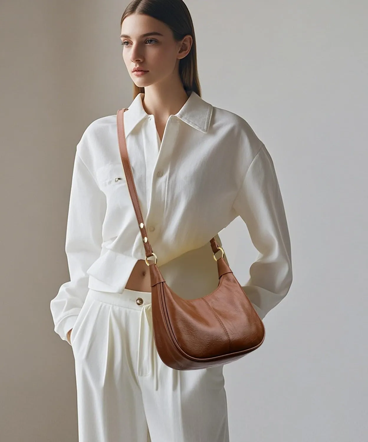 Small Hobo Bags Retro Crescent Shoulder Purse Women Soft Crossbody Handbag