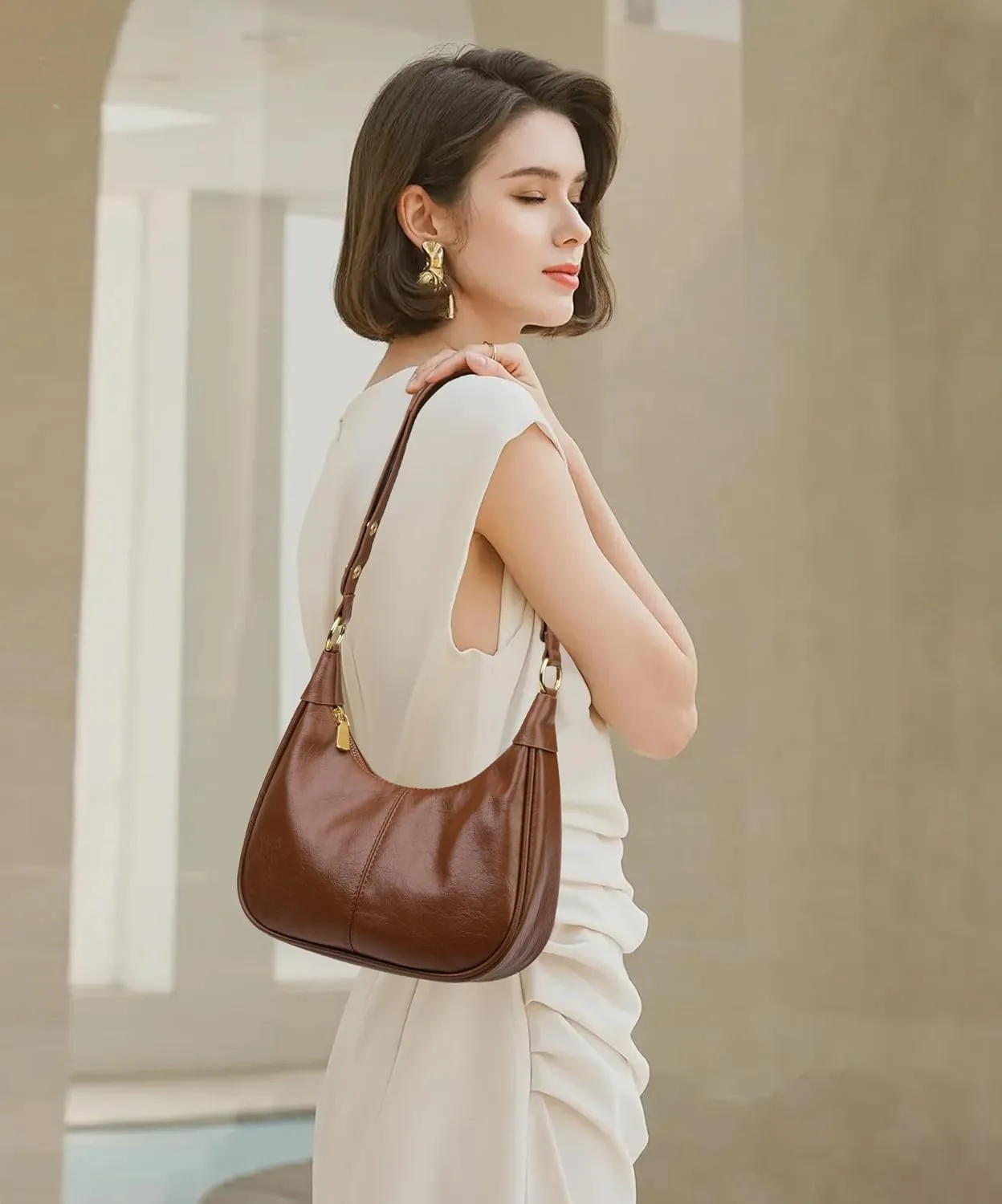 Small Hobo Bags Retro Crescent Shoulder Purse Women Soft Crossbody Handbag