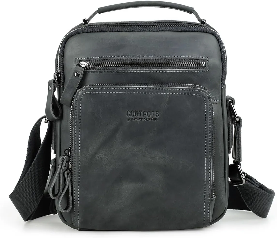 Small Messenger bag for Men Leather Man Purse Business Travel Crossbody Shoulder Bag Handbag Fit up to 9.7" iPad (Grey)