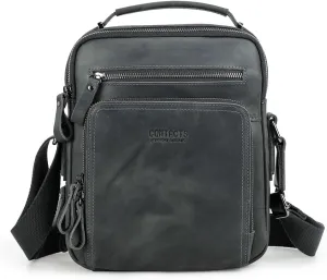 Small Messenger bag for Men Leather Man Purse Business Travel Crossbody Shoulder Bag Handbag Fit up to 9.7" iPad (Grey)