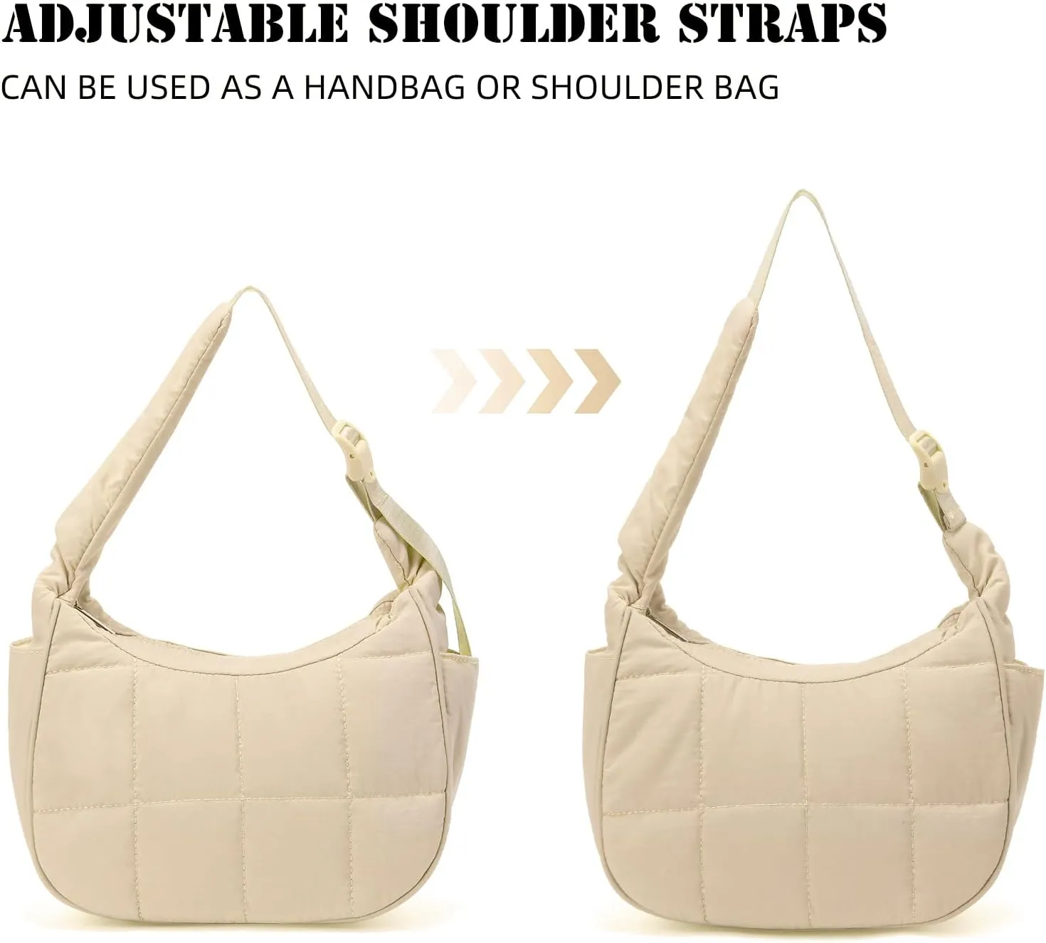 Small Puffer Crescent Underarm Shoulder Bag for Women, Nylon Quilted Purses Handbags with Adjustable Strap
