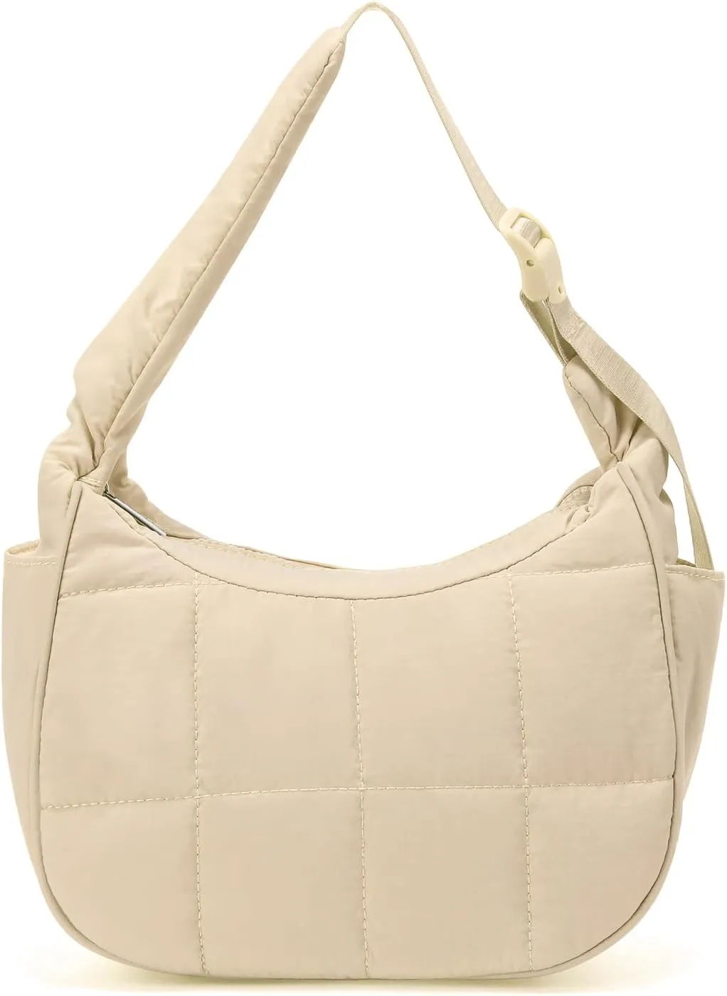 Small Puffer Crescent Underarm Shoulder Bag for Women, Nylon Quilted Purses Handbags with Adjustable Strap