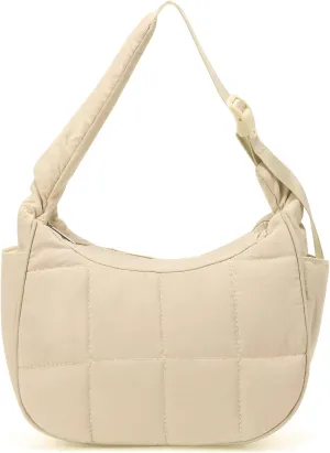 Small Puffer Crescent Underarm Shoulder Bag for Women, Nylon Quilted Purses Handbags with Adjustable Strap