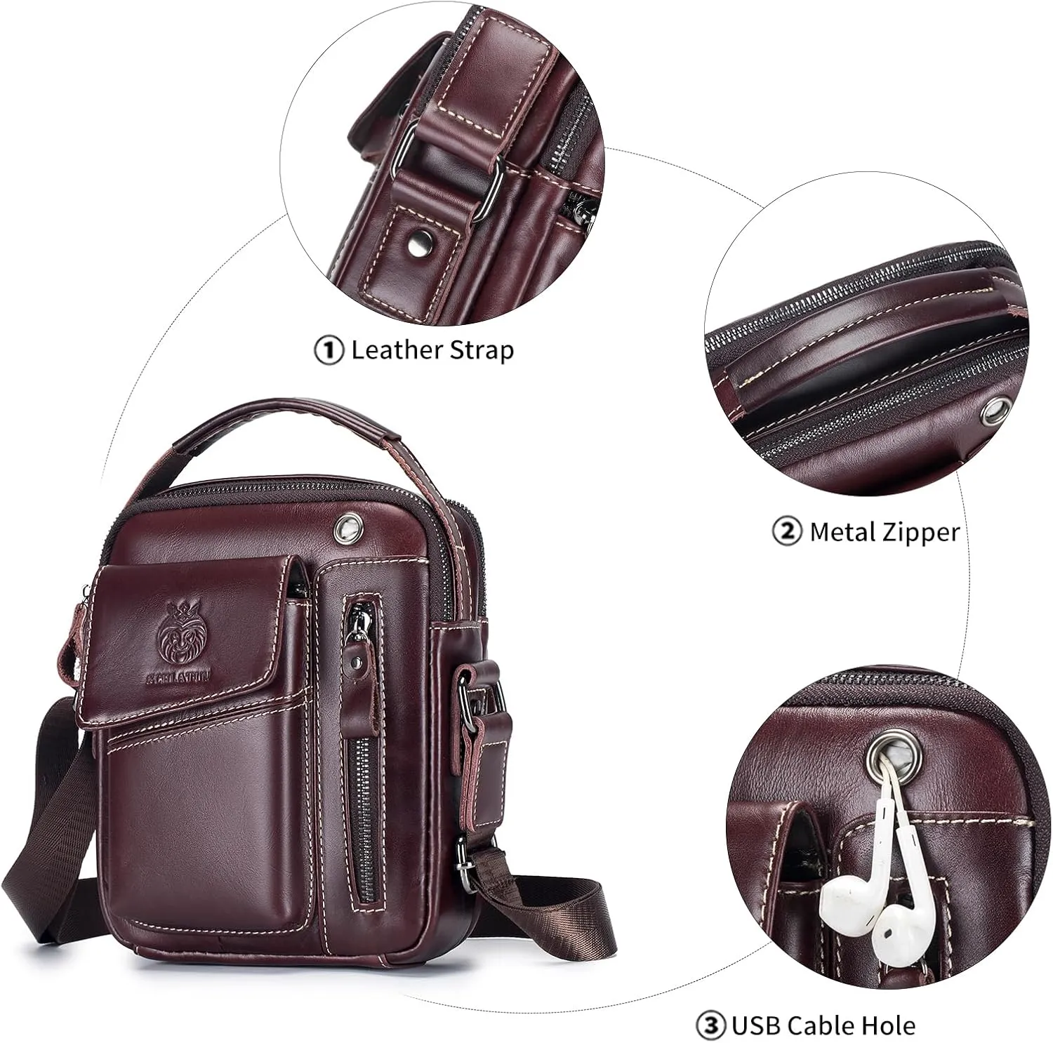 Small Shoulder Bag for Men Genuine Leather Crossbody Messenger Bag Man Purse Casual Handbag