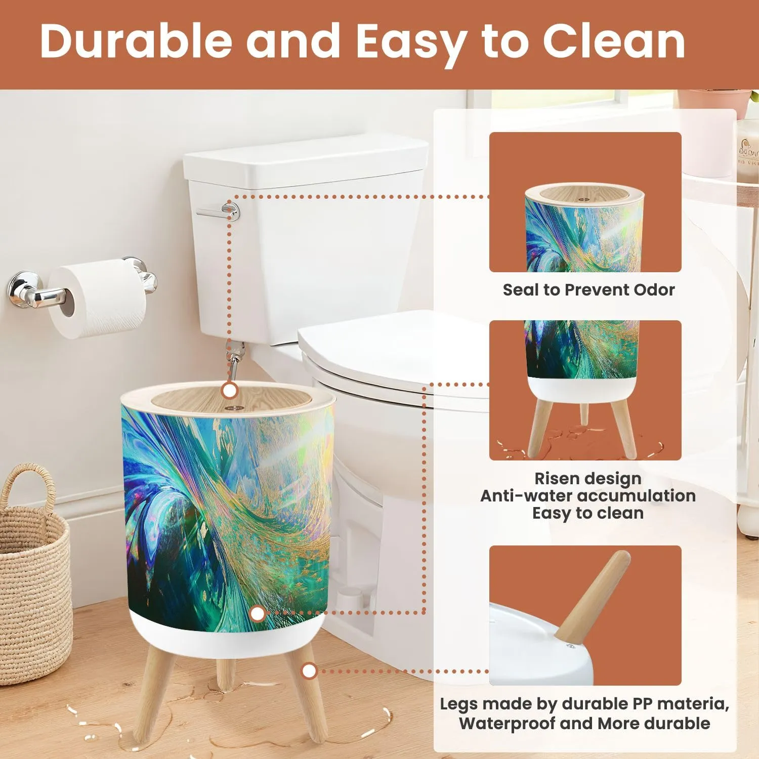 Small Trash Can with Lid Ethereal Light Art Mystic Emerald Canvas 1.8 Gallon Dog Proof Trash Can Round Garbage Can Waste Bin Wastebasket for Bathroom Bedroom Living Room