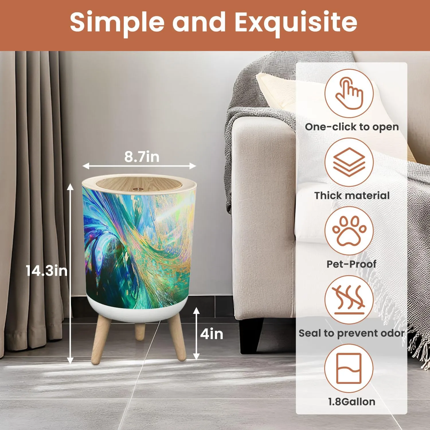 Small Trash Can with Lid Ethereal Light Art Mystic Emerald Canvas 1.8 Gallon Dog Proof Trash Can Round Garbage Can Waste Bin Wastebasket for Bathroom Bedroom Living Room