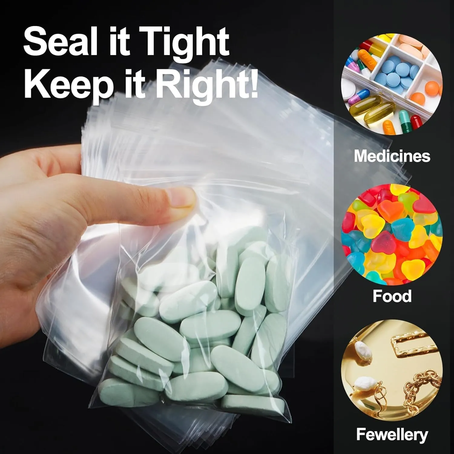 Small Zip Bag, 1200ct 2x2'' Premium Small Plastic Baggies Resealable, 2 Mil(2 Layer) Ultra Strong & Durable Small Zip Top Lock Bag for Jewelry and Small Business - Clear, ZB-22