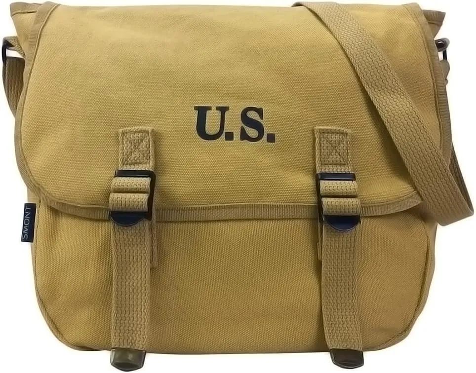 SMONT WW2 US M1936 Canvas Messenger Bag, 12" Vintage Tactical Musette Satchel Bags Military Crossbody Haversack