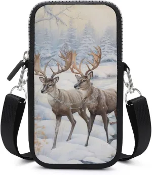 Snowy Day Sleds Deer Small Crossbody Bags Cell Phone Bag Wallet Purses with Adjustable Strap for Women Men