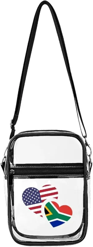South_Africa US Flag Clear Crossbody Bag with Adjustable Shoulder Strap PVC Clear Purse Bags Stadium Approved for Concerts Sports Festivals