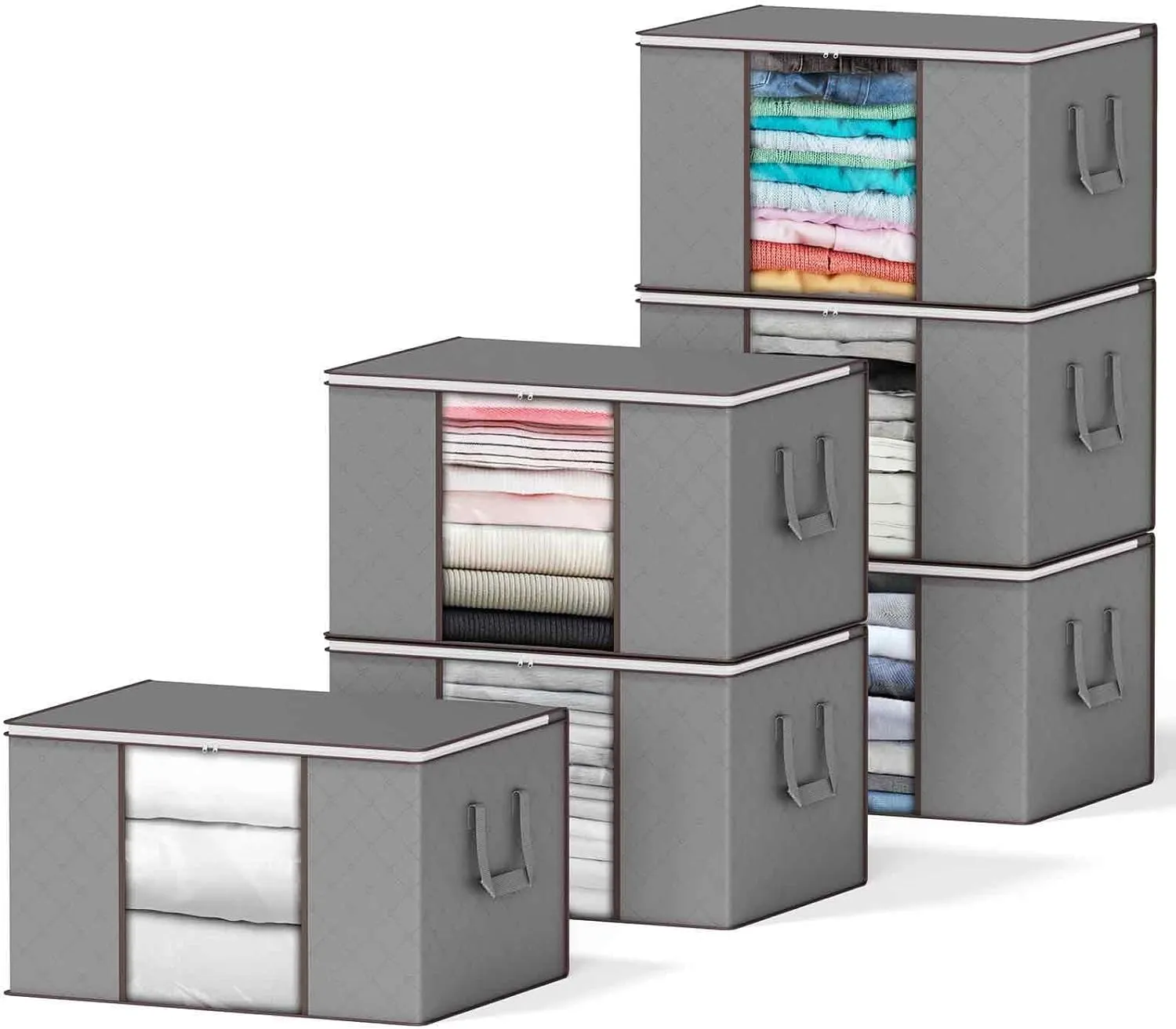 SpaceAid 6 Pack 90L Clothing Storage Bags, Heavy Duty Closet Storage Bins, Extra Large Moving bags, Storage Containers for Clothes, Blankets, Comforters, and Pillows - Gray
