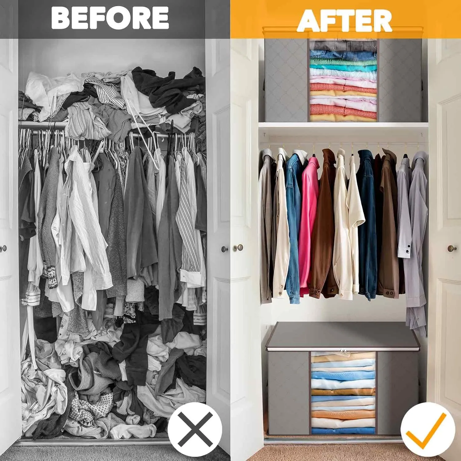 SpaceAid 6 Pack 90L Clothing Storage Bags, Heavy Duty Closet Storage Bins, Extra Large Moving bags, Storage Containers for Clothes, Blankets, Comforters, and Pillows - Gray