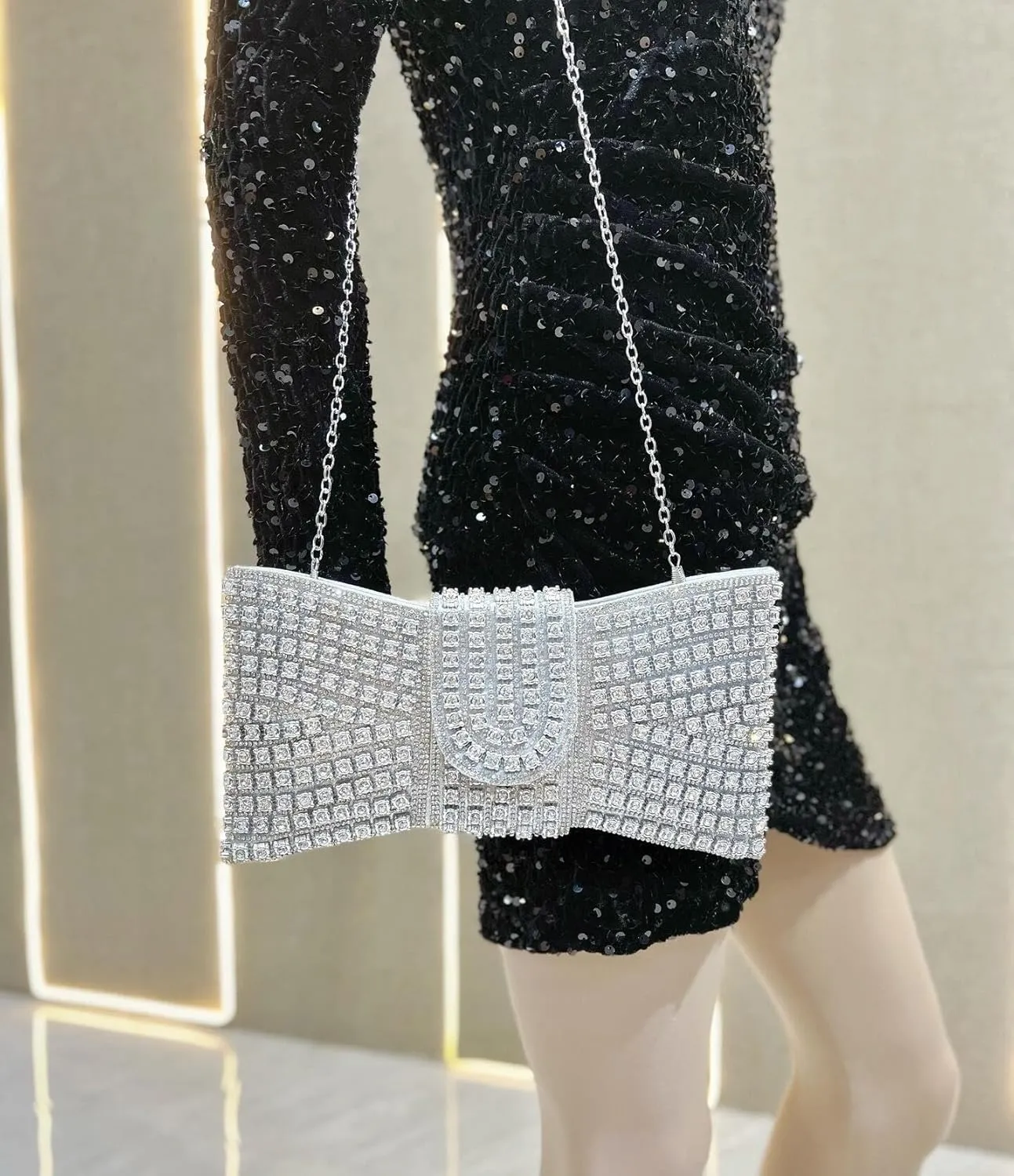 Sparkly Diamond Bow Evening Bag Clutch Purses for Women Rhinestone Glitter Shoulder Handbag for Party Prom Cocktail Wedding