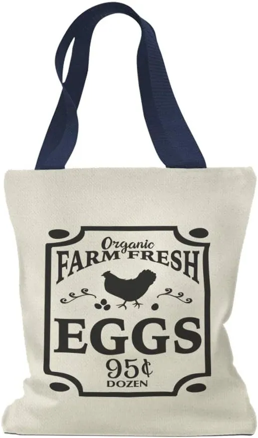 Speedy Pros Canvas Tote Bag for Women Organic Farm Fresh Eggs 95 Farm Hearth Country Beach Bags for Women