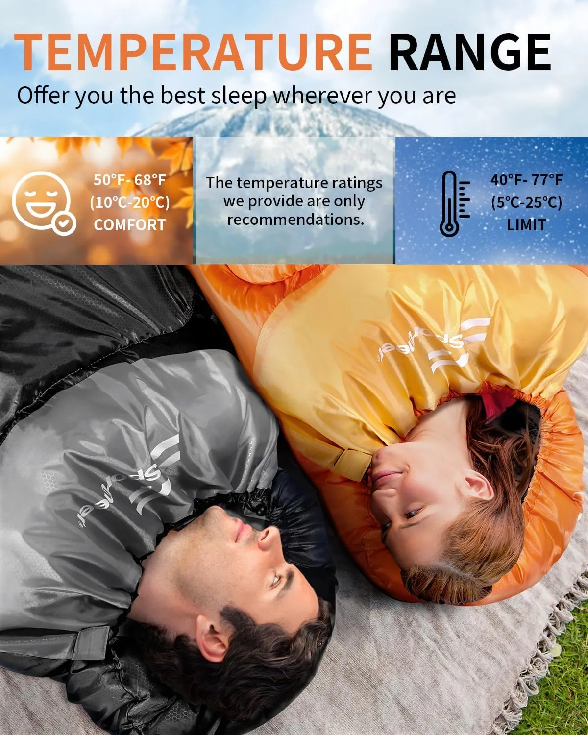 Sportneer Sleeping Bags for Adults, Warm & Cold Weather Sleeping Bag for Adults Kids Boys Girls - Lightweight Compact Camping Gear Equipment, Traveling, Backpacking, Hiking