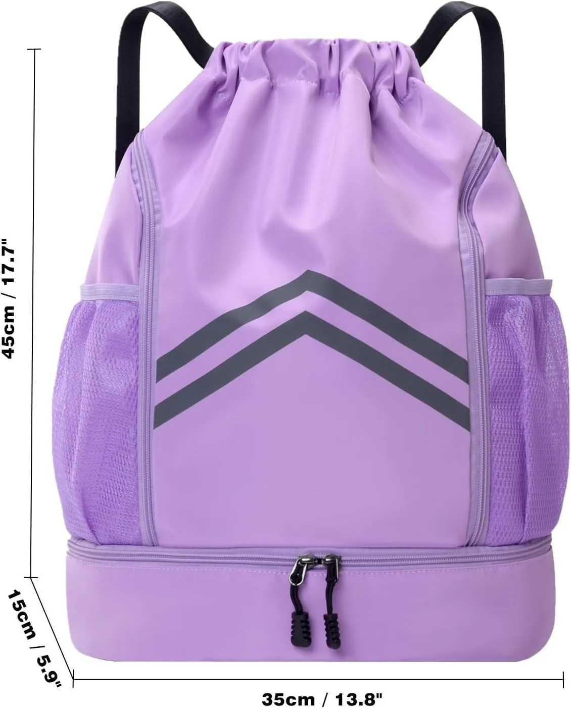 Sports Drawstring Backpack Bag - Waterproof Gym Drawstring Bags with Shoes Compartment and Water Bottle Pockets - Cinch String Backpack - Swim Drawstring Beach Bags for Women & Men, Purple