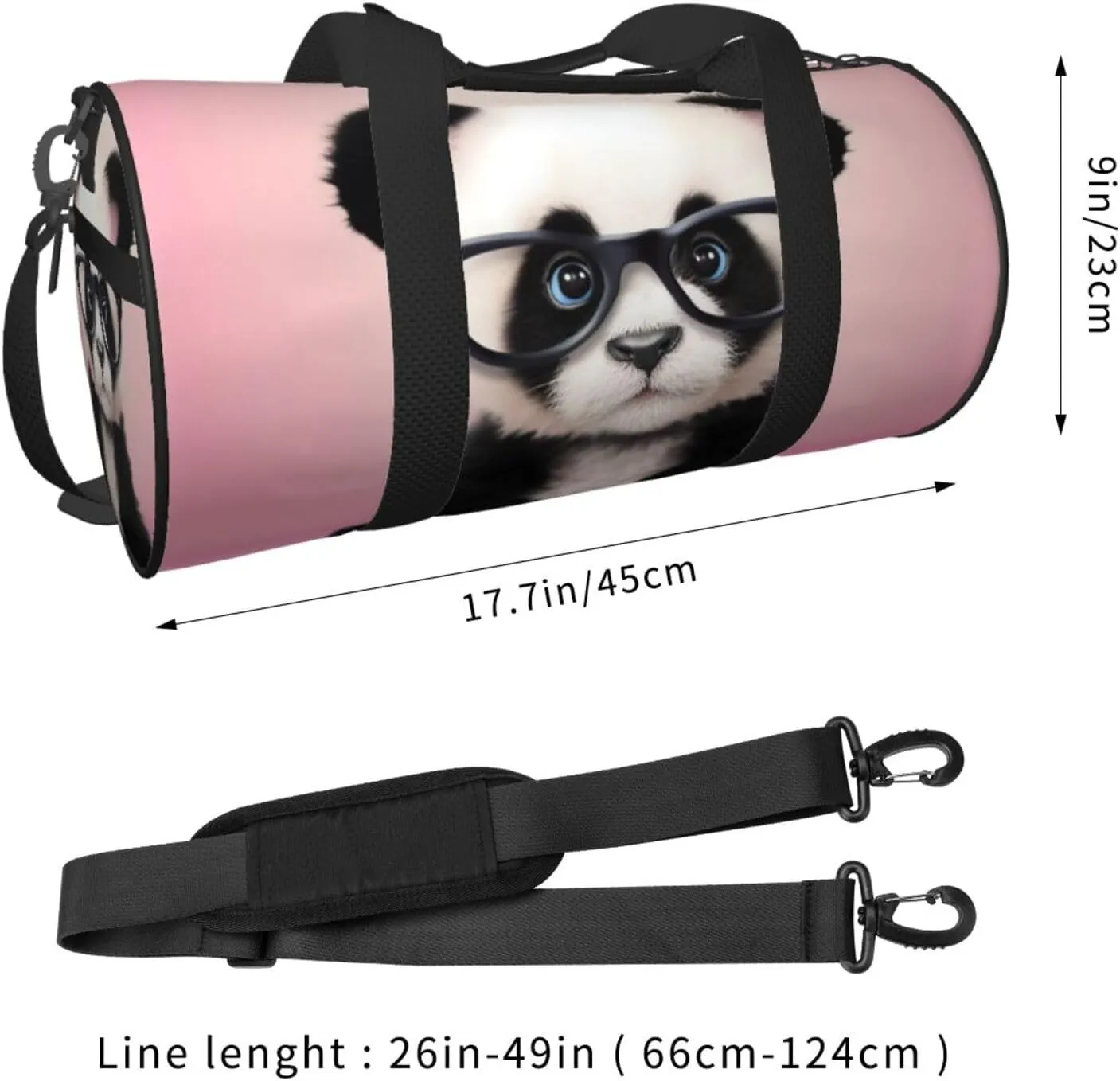 Sports Gym Bag for Women Men Travel Duffel Bag Tote Weekender Bag Carry on Overnight Bag for Travel Swimming Fitness Workout Sports Baby panda with glasses Duffle Bag