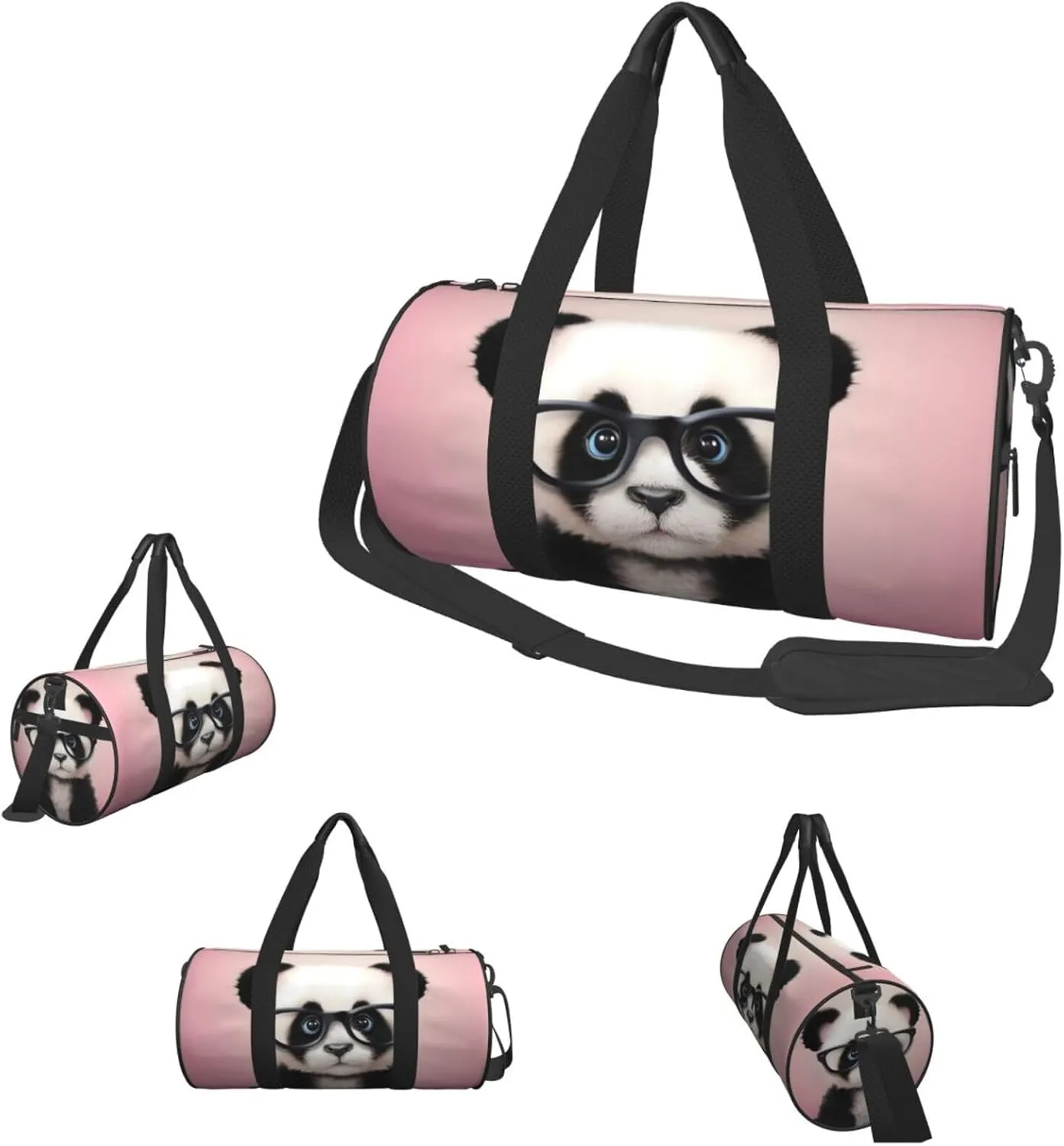 Sports Gym Bag for Women Men Travel Duffel Bag Tote Weekender Bag Carry on Overnight Bag for Travel Swimming Fitness Workout Sports Baby panda with glasses Duffle Bag