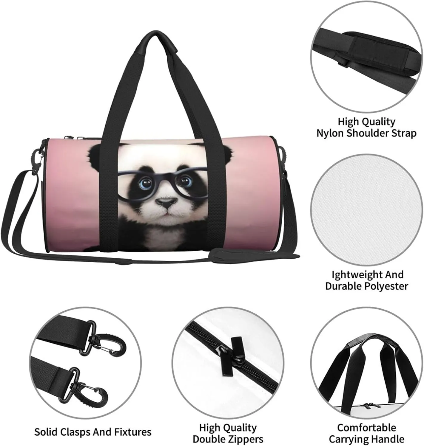 Sports Gym Bag for Women Men Travel Duffel Bag Tote Weekender Bag Carry on Overnight Bag for Travel Swimming Fitness Workout Sports Baby panda with glasses Duffle Bag