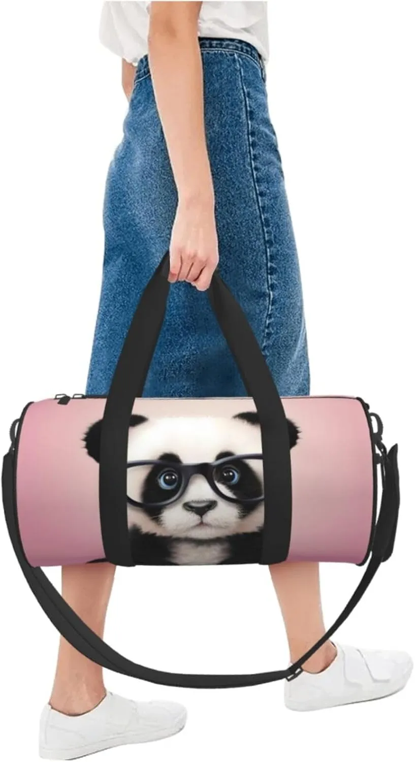 Sports Gym Bag for Women Men Travel Duffel Bag Tote Weekender Bag Carry on Overnight Bag for Travel Swimming Fitness Workout Sports Baby panda with glasses Duffle Bag