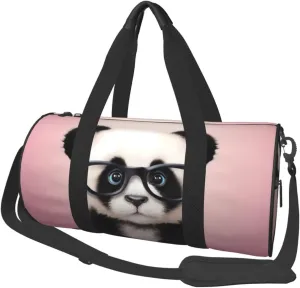 Sports Gym Bag for Women Men Travel Duffel Bag Tote Weekender Bag Carry on Overnight Bag for Travel Swimming Fitness Workout Sports Baby panda with glasses Duffle Bag
