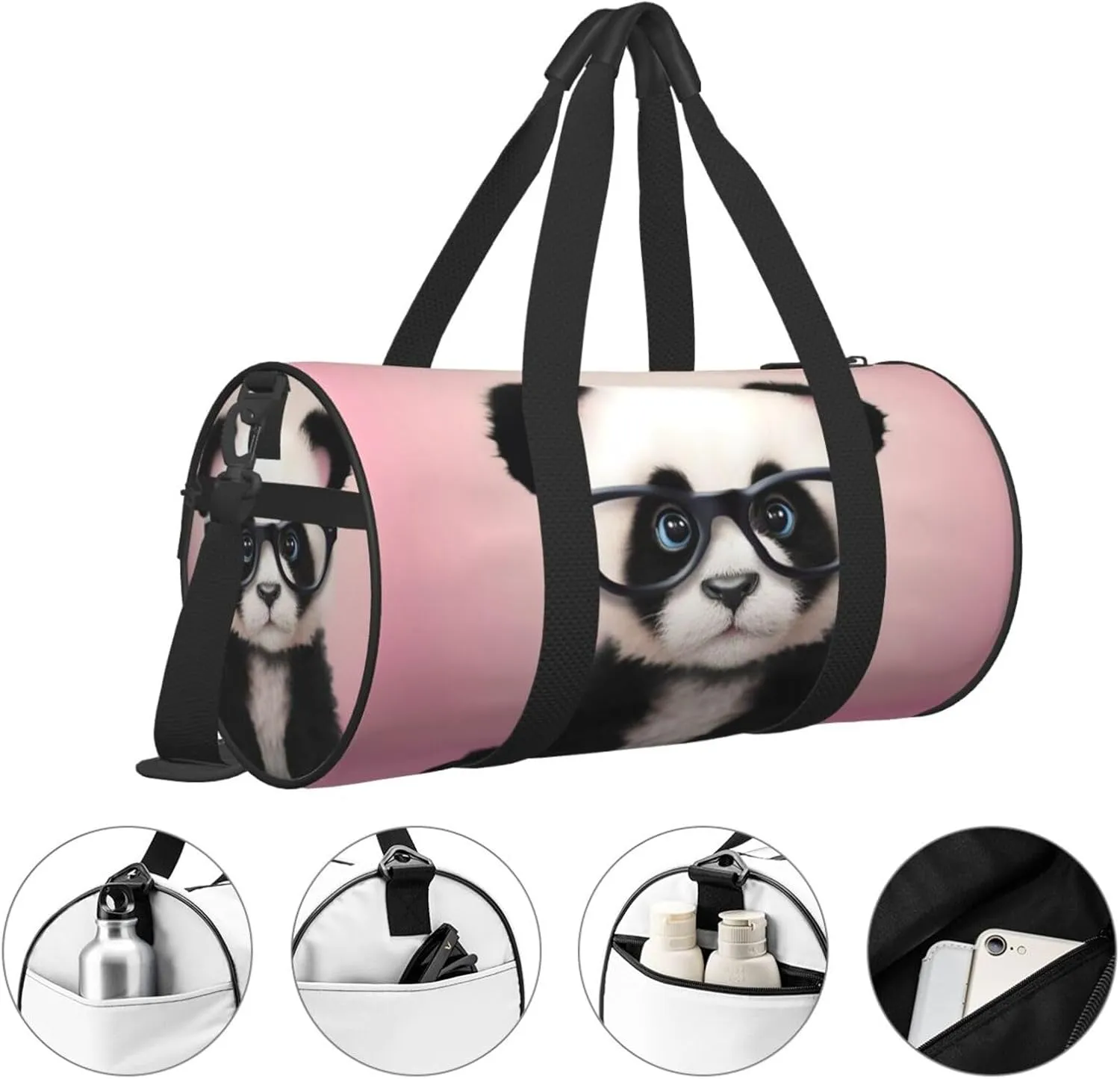 Sports Gym Bag for Women Men Travel Duffel Bag Tote Weekender Bag Carry on Overnight Bag for Travel Swimming Fitness Workout Sports Baby panda with glasses Duffle Bag