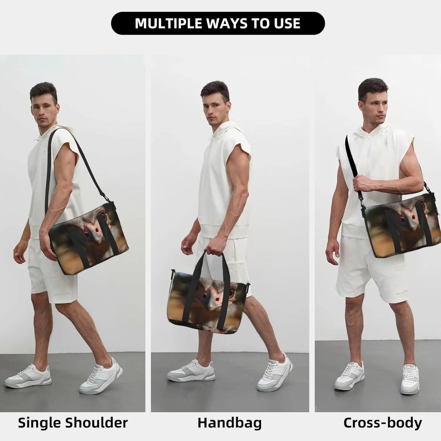 Sports Gym Bag for Women Men Travel Duffel Bag Tote Weekender Bag Carry on Overnight Bag for Travel Swimming Fitness Workout Sports Cute Ostrich Duffle Bag