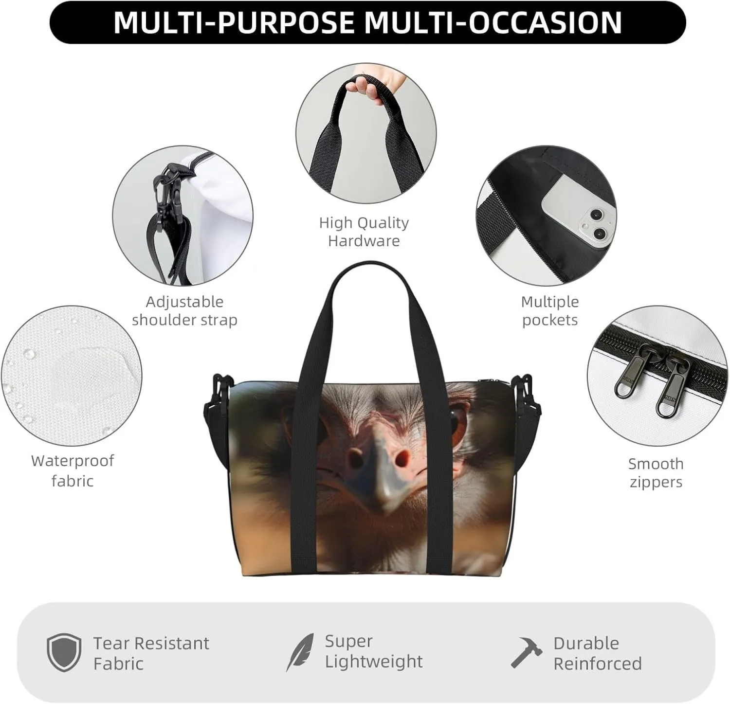 Sports Gym Bag for Women Men Travel Duffel Bag Tote Weekender Bag Carry on Overnight Bag for Travel Swimming Fitness Workout Sports Cute Ostrich Duffle Bag