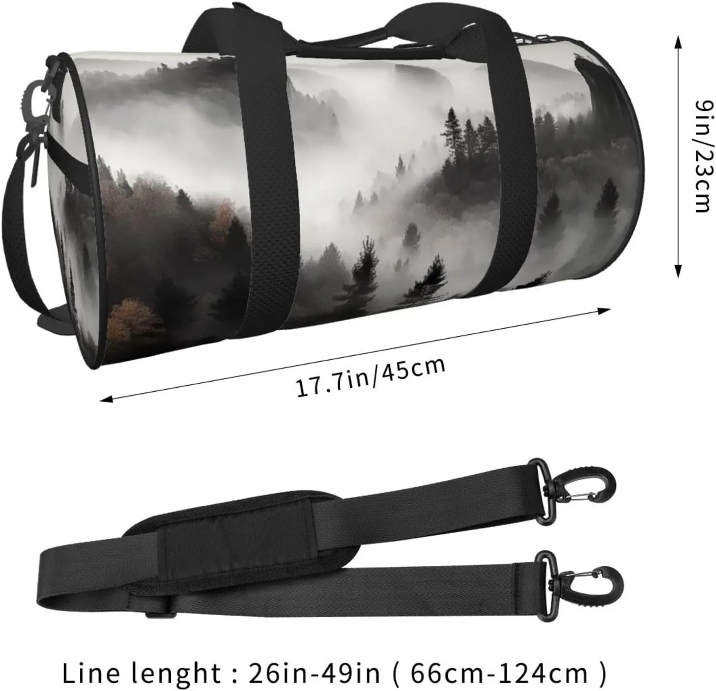 Sports Gym Bag for Women Men Travel Duffel Bag Tote Weekender Bag Carry on Overnight Bag for Travel Swimming Fitness Workout Sports Foggy Mountains Forest Duffle Bag