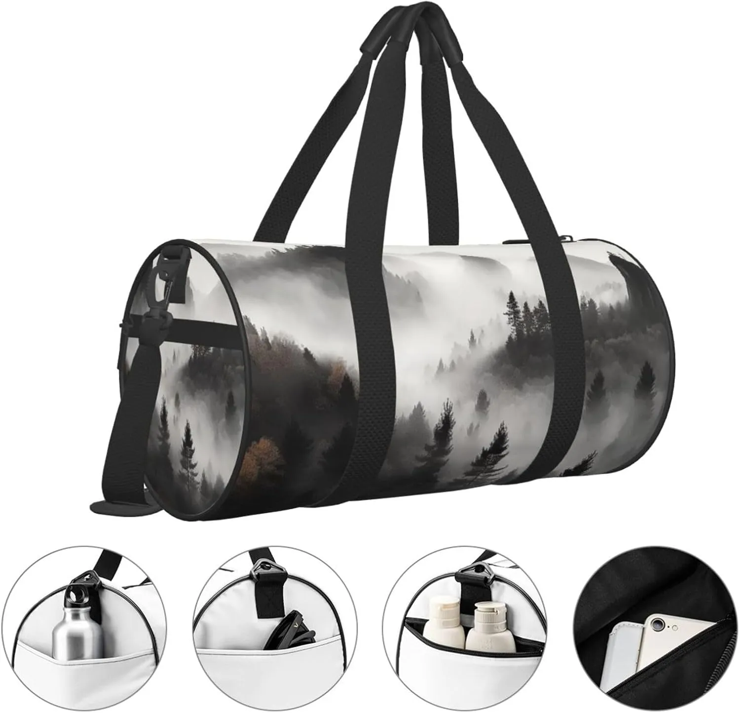 Sports Gym Bag for Women Men Travel Duffel Bag Tote Weekender Bag Carry on Overnight Bag for Travel Swimming Fitness Workout Sports Foggy Mountains Forest Duffle Bag