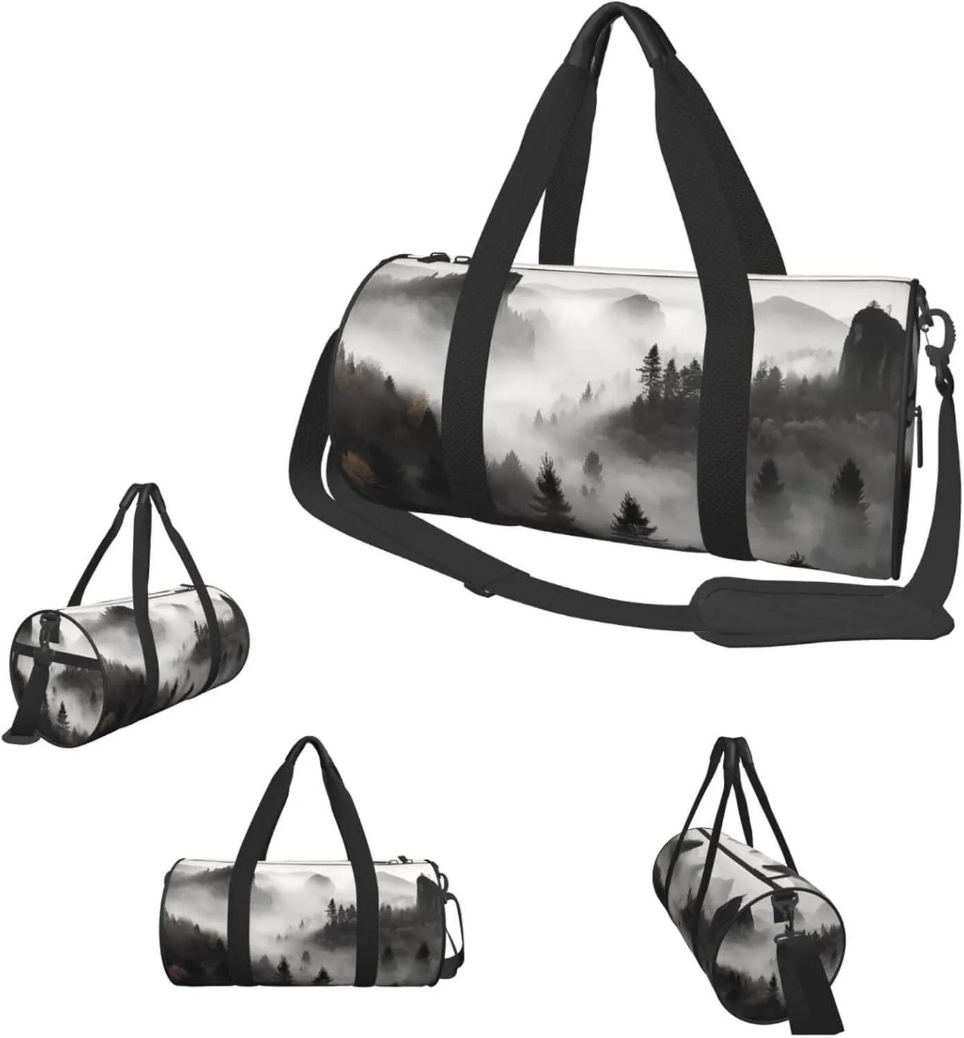 Sports Gym Bag for Women Men Travel Duffel Bag Tote Weekender Bag Carry on Overnight Bag for Travel Swimming Fitness Workout Sports Foggy Mountains Forest Duffle Bag