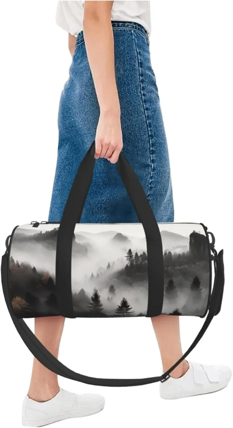 Sports Gym Bag for Women Men Travel Duffel Bag Tote Weekender Bag Carry on Overnight Bag for Travel Swimming Fitness Workout Sports Foggy Mountains Forest Duffle Bag