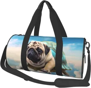 Sports Gym Bag for Women Men Travel Duffel Bag Tote Weekender Bag Carry on Overnight Bag for Travel Swimming Fitness Workout Sports Funny Turtle Pug Dog in The Sky Duffle Bag