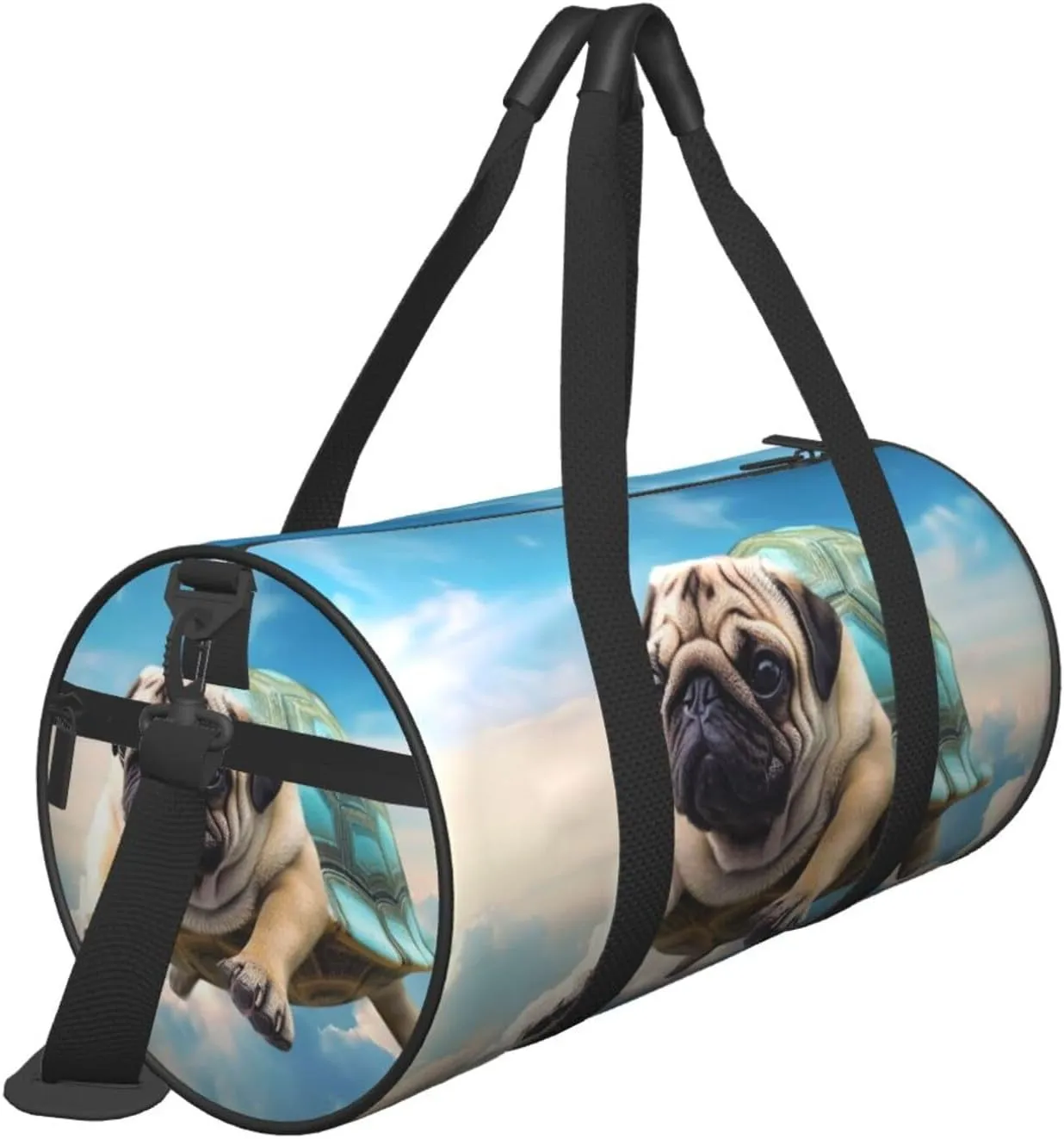 Sports Gym Bag for Women Men Travel Duffel Bag Tote Weekender Bag Carry on Overnight Bag for Travel Swimming Fitness Workout Sports Funny Turtle Pug Dog in The Sky Duffle Bag