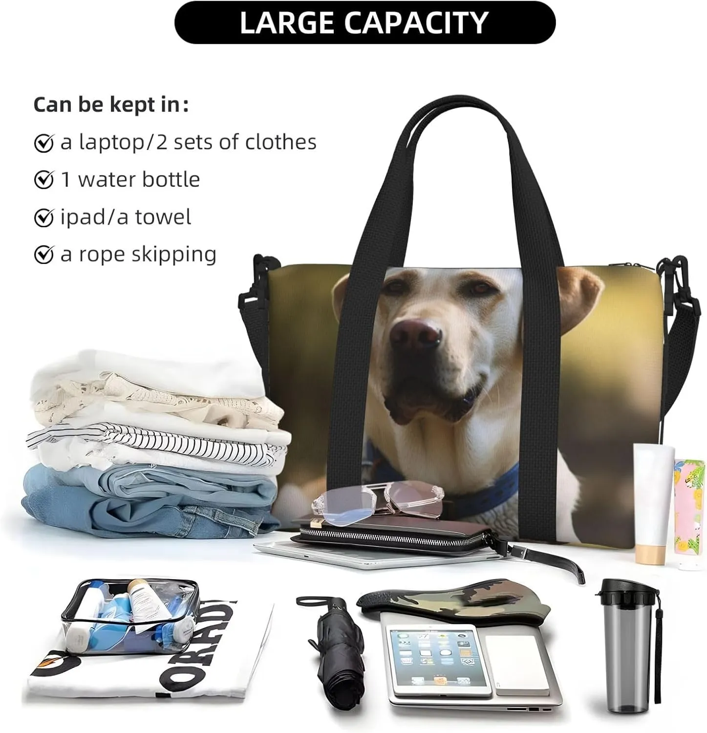 Sports Gym Bag for Women Men Travel Duffel Bag Tote Weekender Bag Carry on Overnight Bag for Travel Swimming Fitness Workout Sports Labrador Duffle Bag