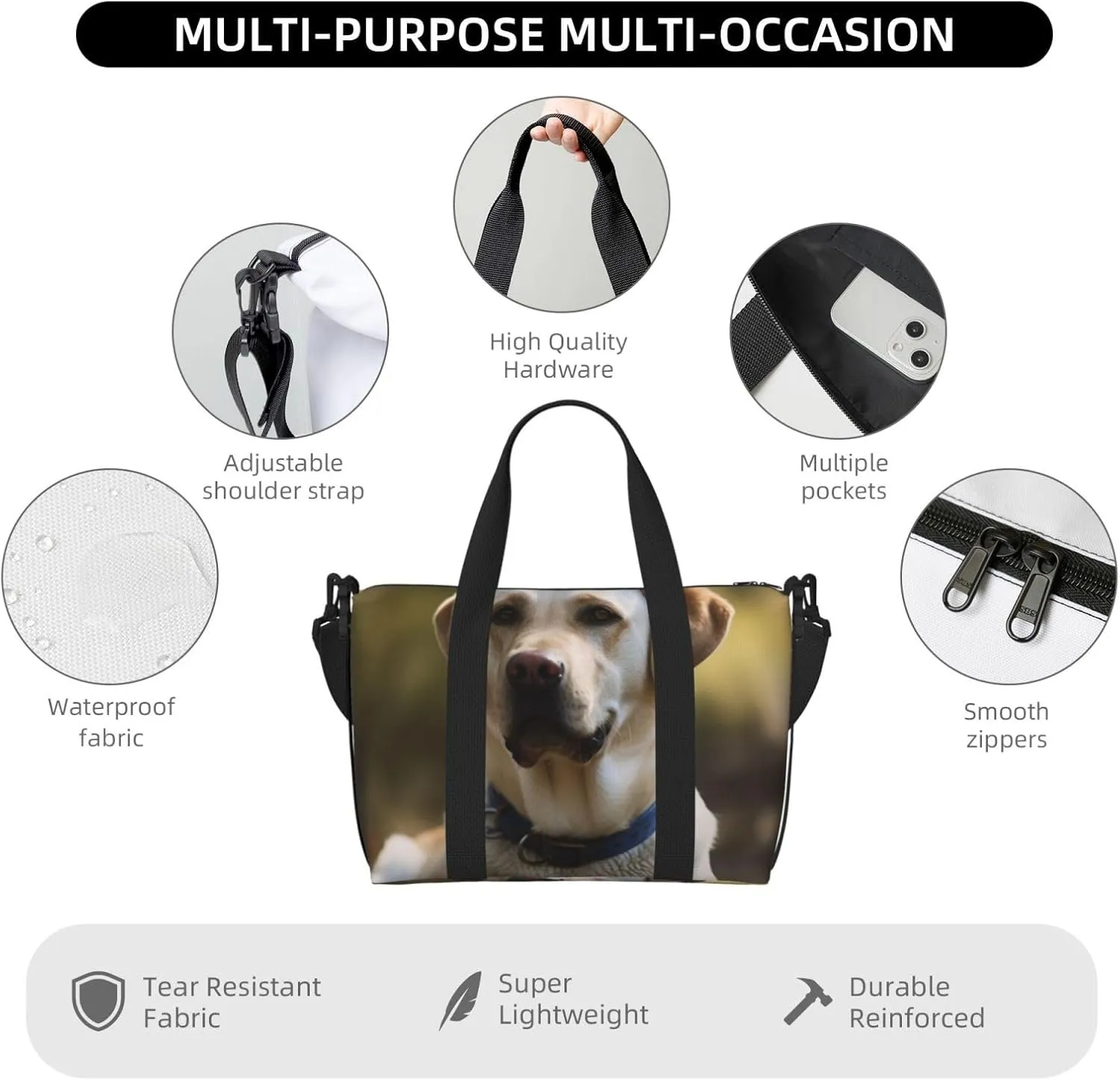 Sports Gym Bag for Women Men Travel Duffel Bag Tote Weekender Bag Carry on Overnight Bag for Travel Swimming Fitness Workout Sports Labrador Duffle Bag
