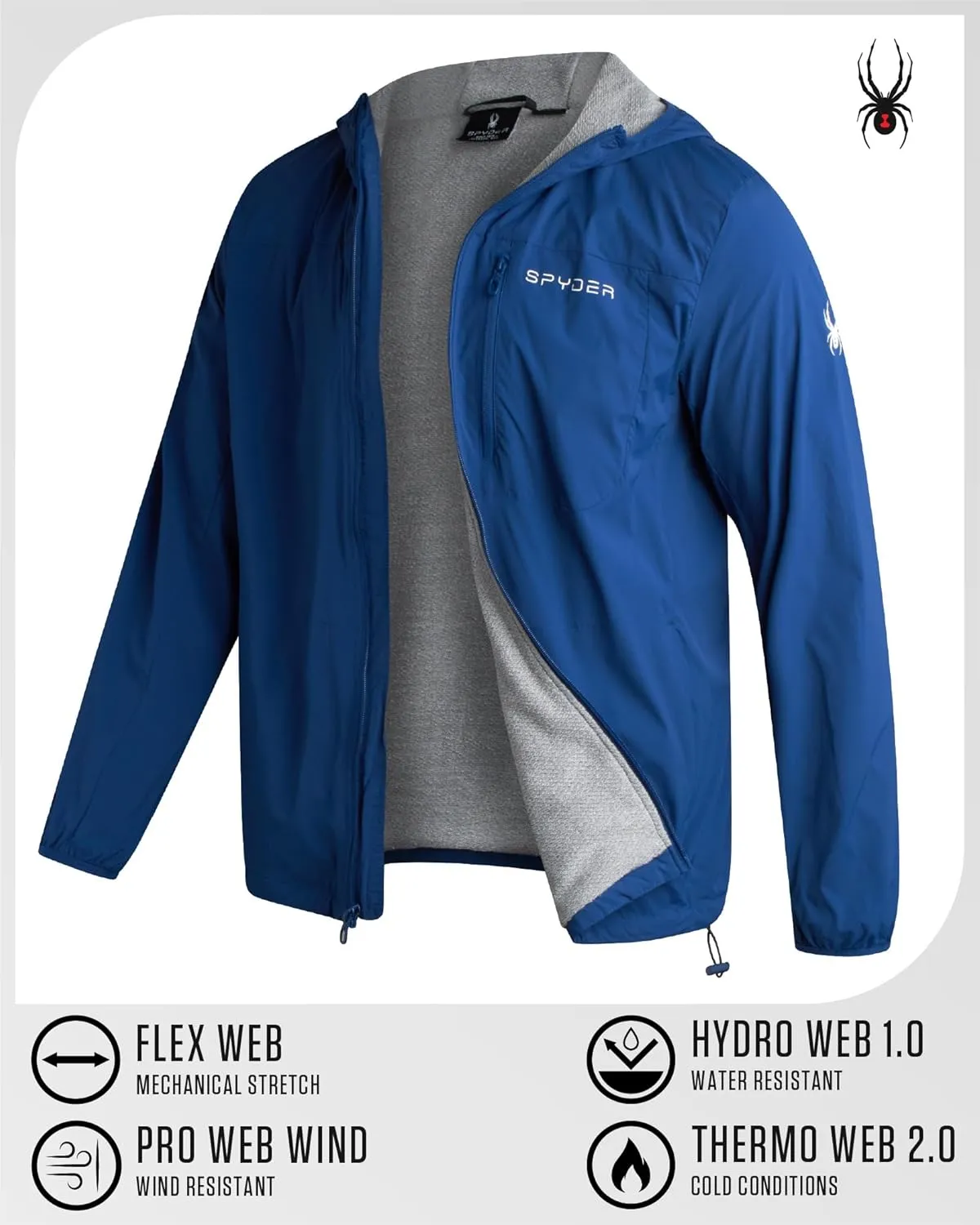 Spyder Mens Rain Jacket - Wind & Water Resistant Hooded Lightweight Rain Coats for Travel and Golf (Sizes: S-L)