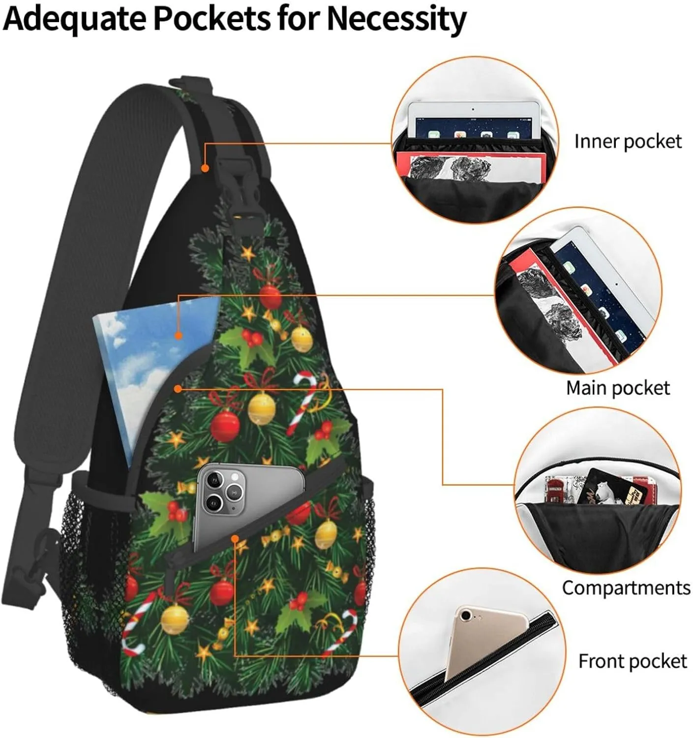 SSIMOO Christmas Tree Versatile Travel Hiking Backpack-Perfect For Outdoor Cycling,Chest Shoulder Bag