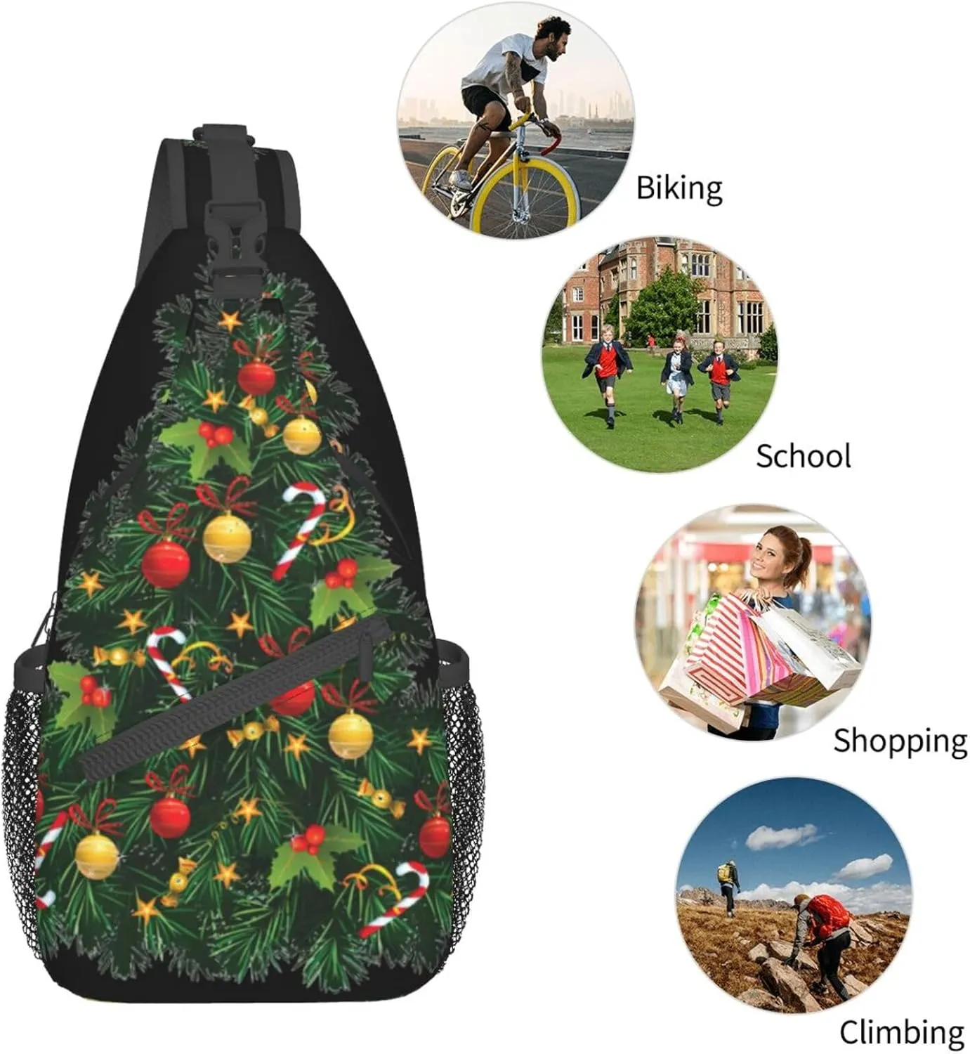 SSIMOO Christmas Tree Versatile Travel Hiking Backpack-Perfect For Outdoor Cycling,Chest Shoulder Bag